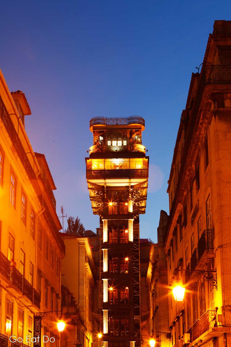 The Santa Justa Lift connects the Chiado and Baixa districts of Lisbon.
