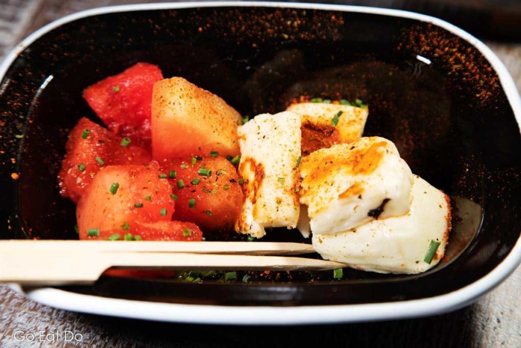Jerk grilled halloumi and watermelon, an example of the Caribbean cuisine served at Turtle Bay in Durham.