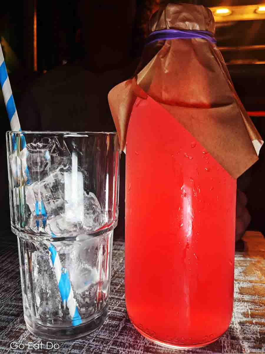 Pink lemonade made with strawberry, watermelon, pomegranate and grapefruit, served at the Turtle Bay Durham restaurant.