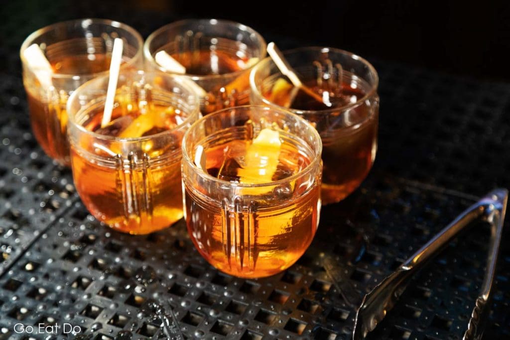 Old Fashioneds ready to serve at the Old Dominick distillery.