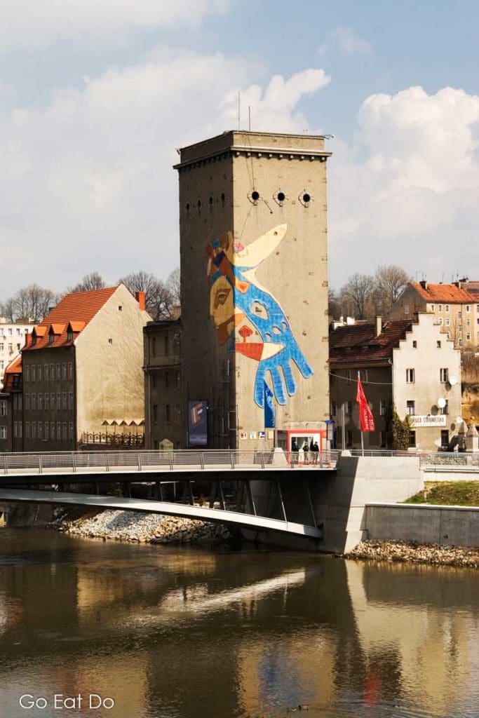 The Old Town Bridge, a pedestrian arch bridge spanning the River Neisse, linking Goerlitz and Zgorzelec, Poland