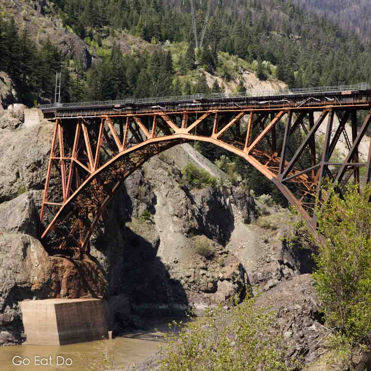 The Cisco Crossing, the arched bridge over the Fraser River in British Columbia, where the Canadian National Railway and Canadian Pacific Railway come together.