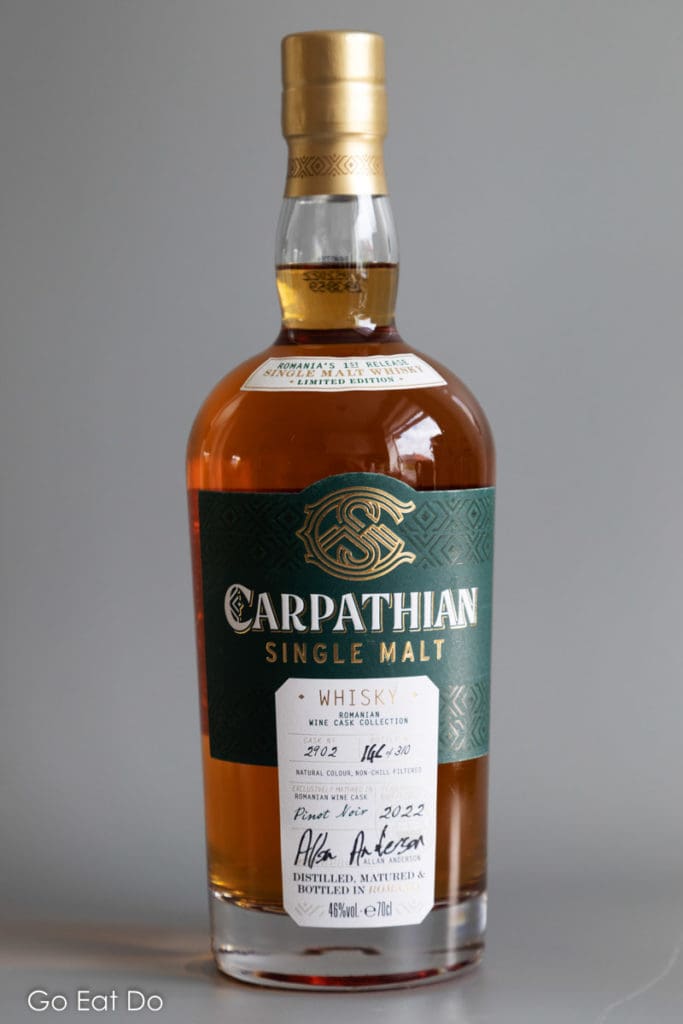 A bottle of Carpathian Single Malt whisky.