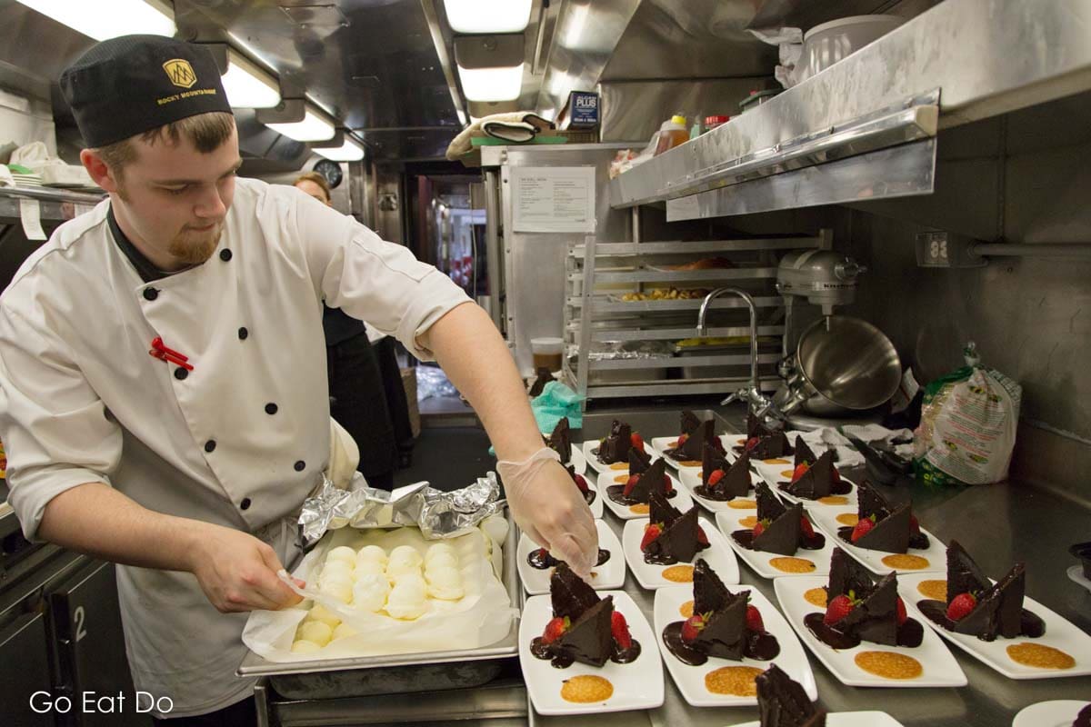 Chef working in the Rocky Mountaineer's galley.