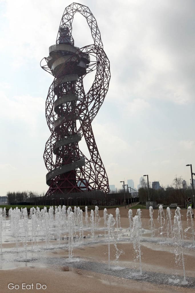 Dancing fountains on the Art Trail in the Queen Elizabeth Olympic Park that is a legacy of the 2012 London Olympics.