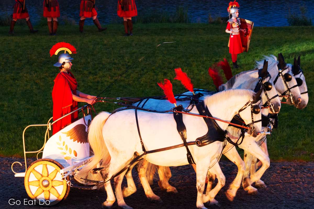 Scene depicting the Roman Army crushing Boudicca's Revolt in Kynren, the outdoor spectacle performed in Bishop Auckland.