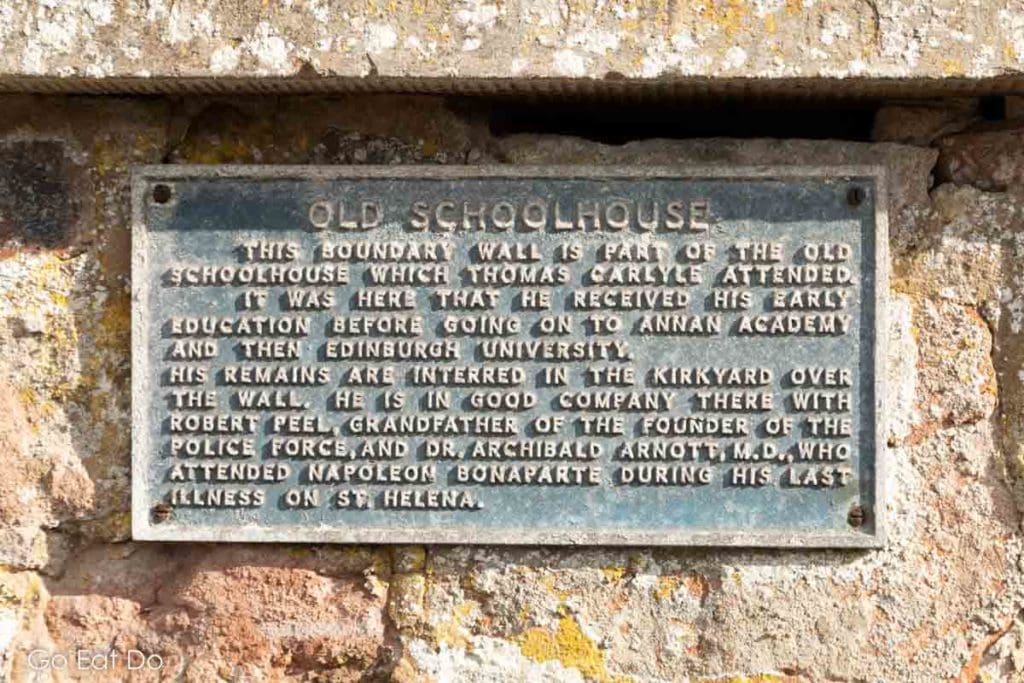 Sign for the schoolhouse where Thomas Carlyle was educated in Ecclefechan