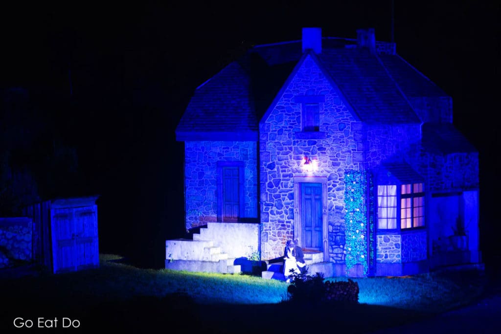 The illuminated house in 11Arches Park, Bishop Auckland, where the characters Young Arthur and Old Arthur meet.