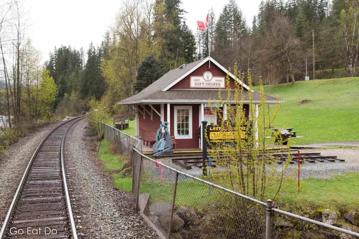 The Last Spike gift shop at Craigellachie in British Columbia is where Canada's transnational railroad was completed in 1885.