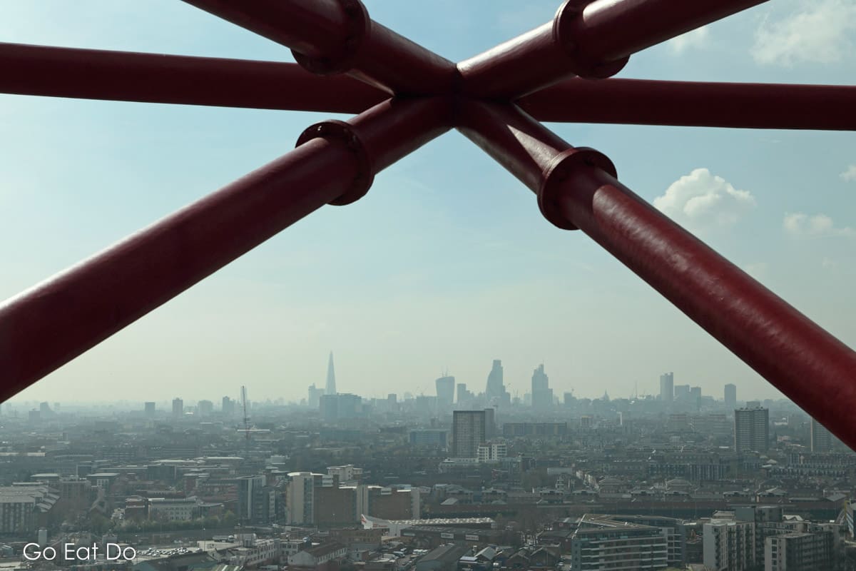 View of the London skyline from the ArcelorMittal Orbit at the Queen Elizabeth Olympic Park.