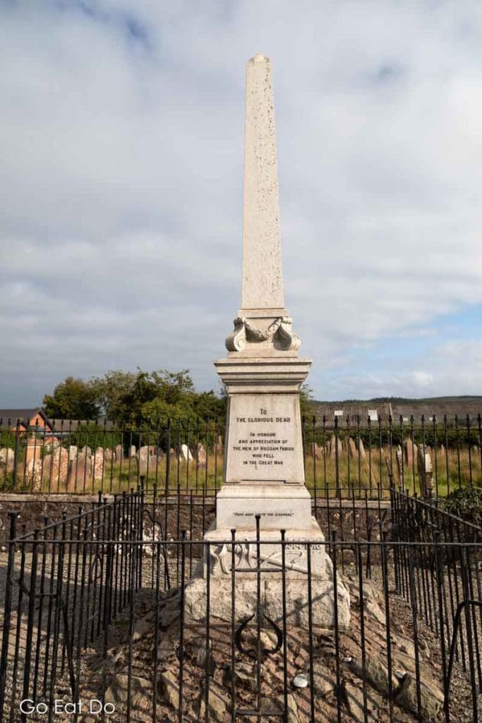 Obelisk dating from after World War One, a memorial to the fallen of Ecclefechan, Scotland.