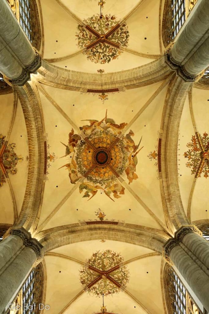 Ceiling of the Grote Kerk, one of many buildings for history lovers to visit in the Netherlands.