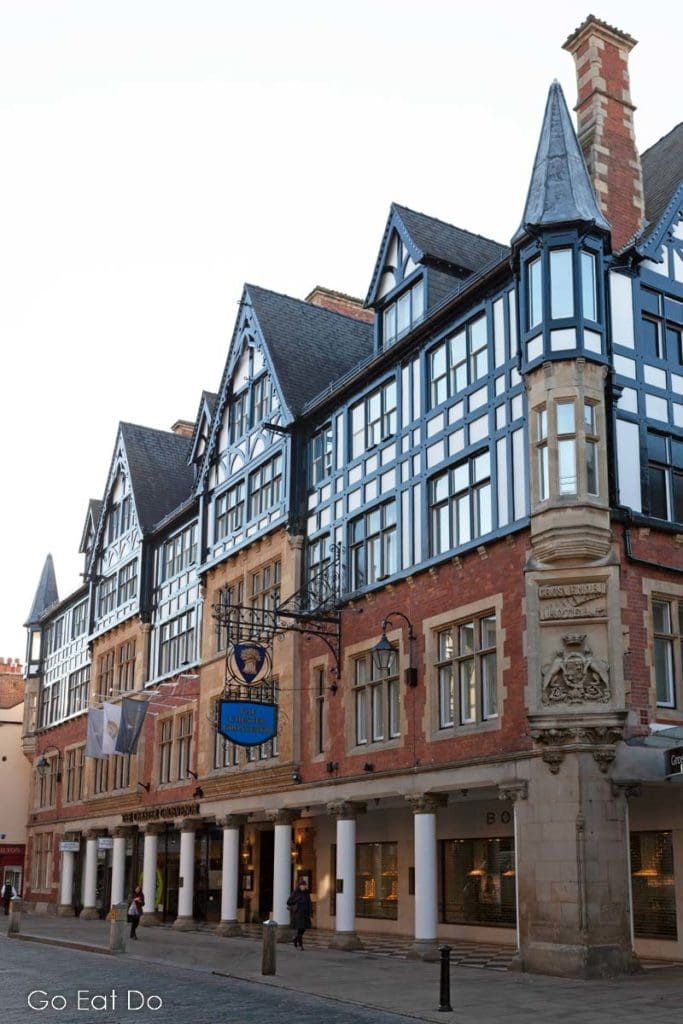 Facade of the Chester Grosvenor, a luxury hotel in the heart of the historic English city.