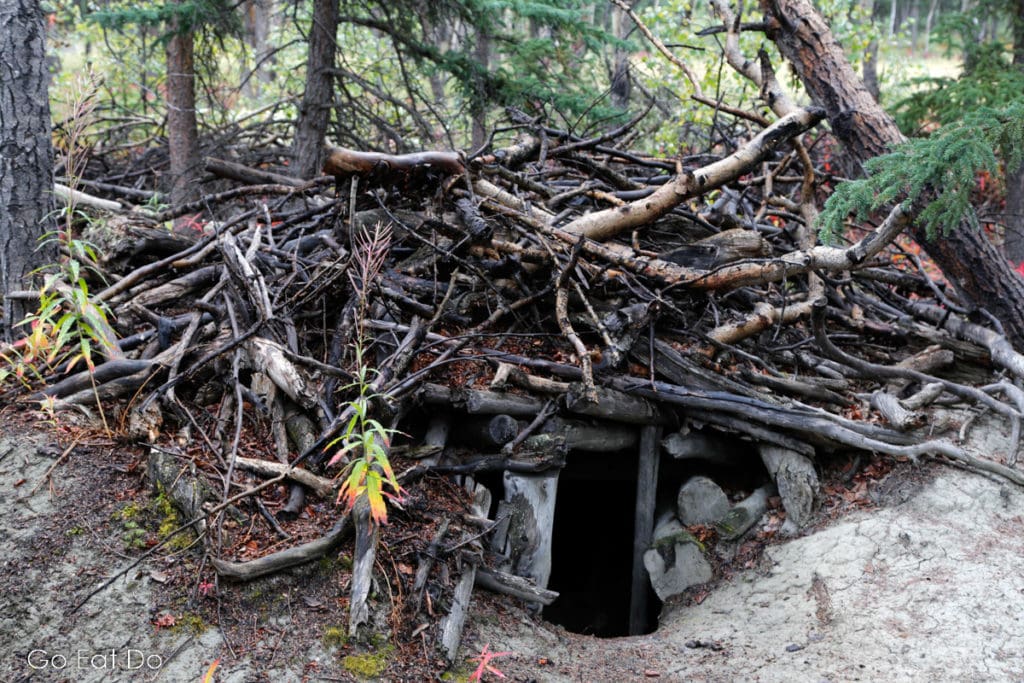 A storage shelter typical of those traditionally used by First Nations hunters in the Yukon, Canada.