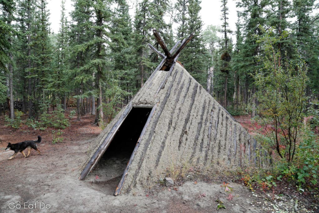 An example of a First Nations shelter displayed at at Kwäday Dän Kenji, the Long Ago Peoples Place in the Yukon, Canada.