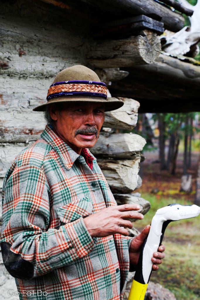 Harold Johnson at Kwäday Dän Kenji – the Long Ago Peoples Place – at Champagne in the Yukon.
