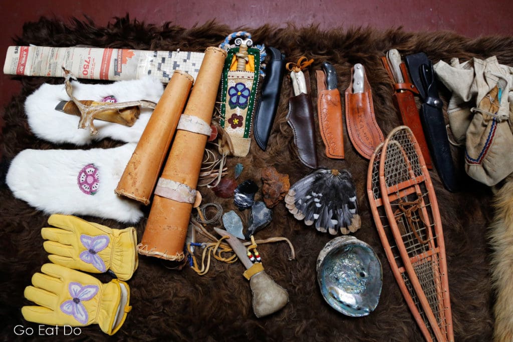 Traditional items used to introduce insights into the history and lifestyle of First Nations people in the Yukon, Canada.