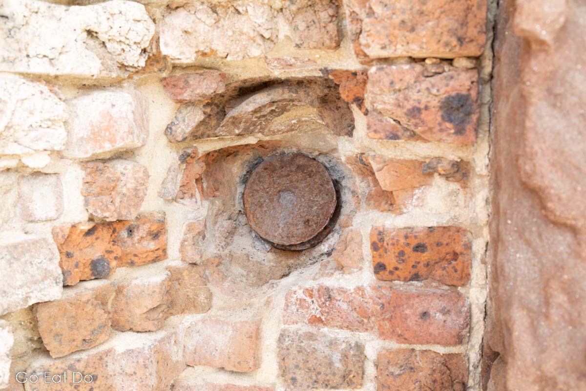 Civil War artillery shell lodged in a wall at Fort Sumter in Charleston, South Carolina.