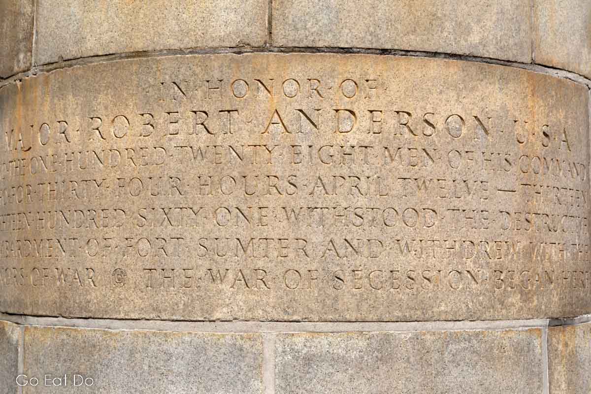 Inscription in memory of Major Anderson and the defenders of Fort Sumter, during the first battle of the War of Secession.