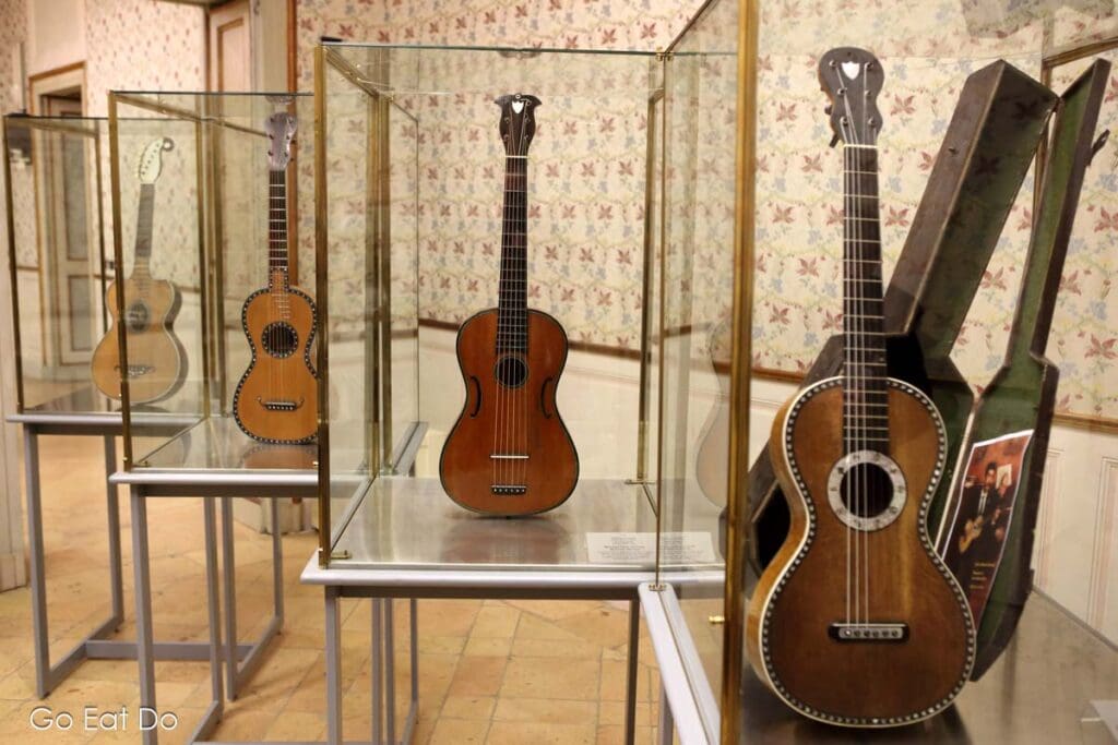 Guitars on display in Cremona, a city renowned for the production of stringed instruments.