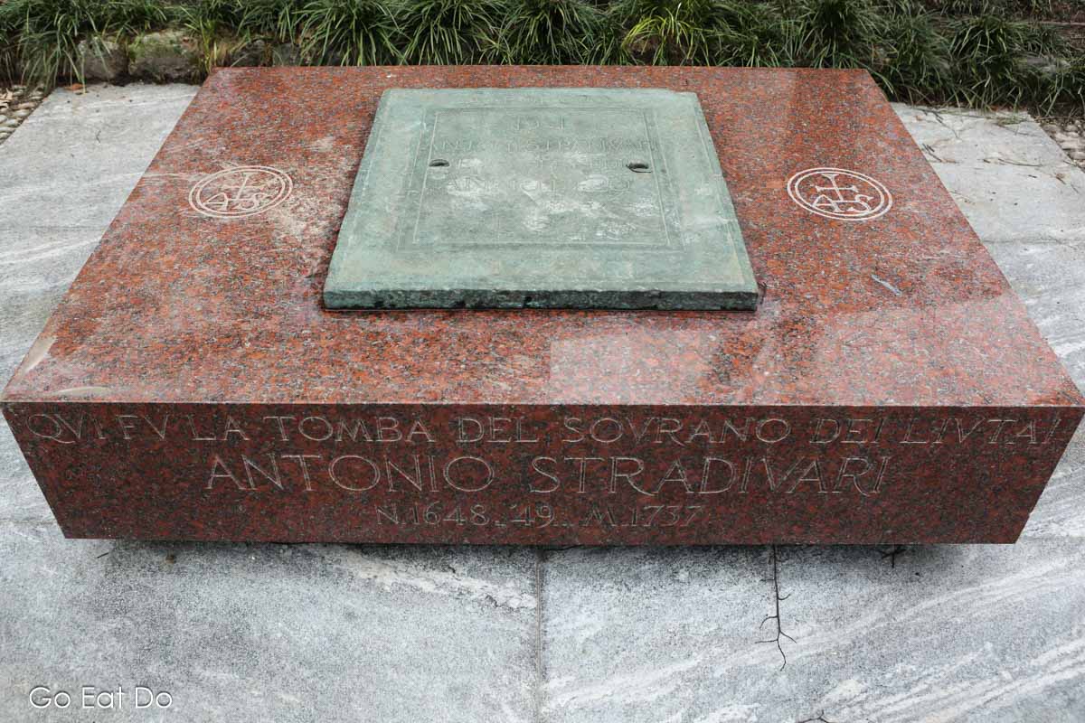 Plaque marking the original tomb of Antonio Stadivari, or Stradivarius, one of the most celebrated of the violin makers in Cremona.