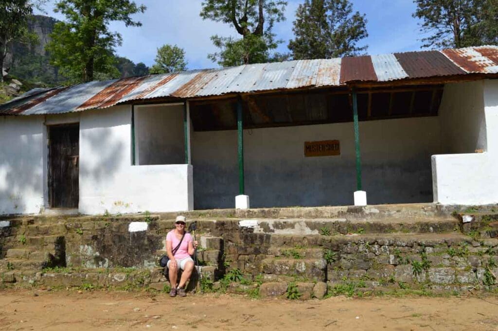 Petra Shepherd outside a muster shed where Sri Lankan tea pickers gather at the end of the day.