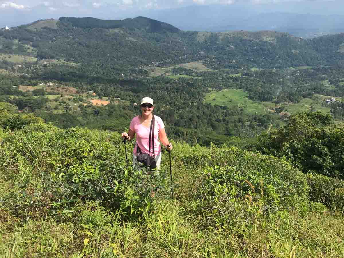 Travel writer Petra Shelperd on Stage One while hiking The Pekoe Trail in Sri Lanka.