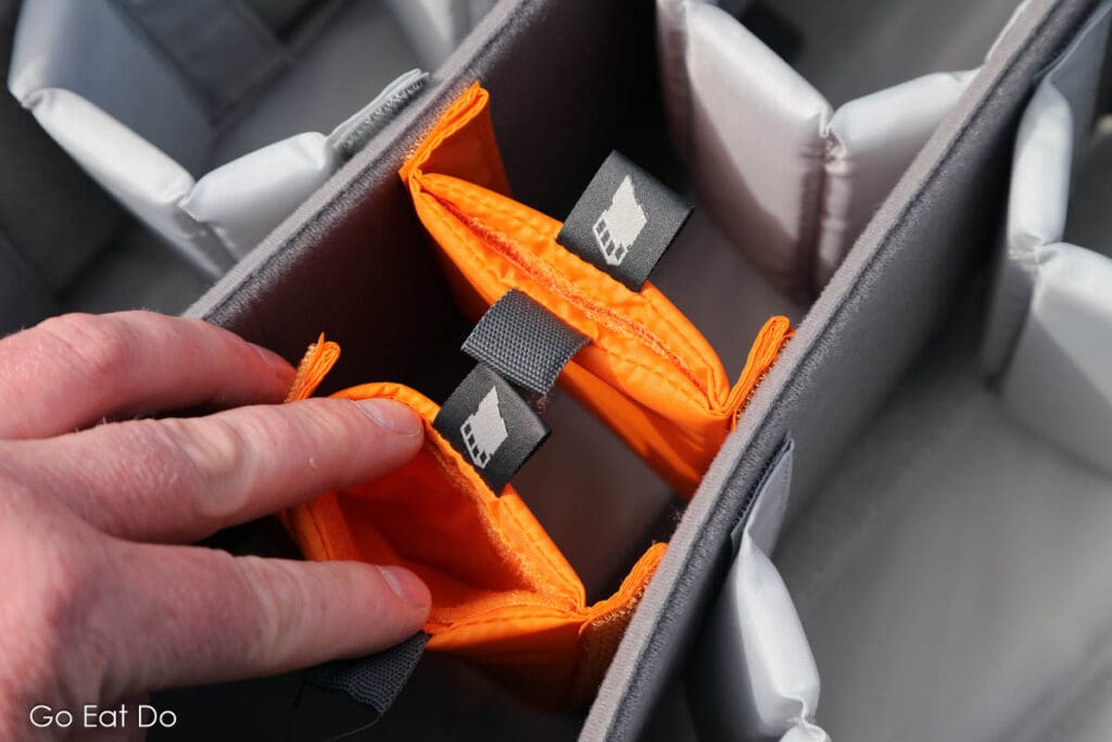 Compartments with padding for photography gear.