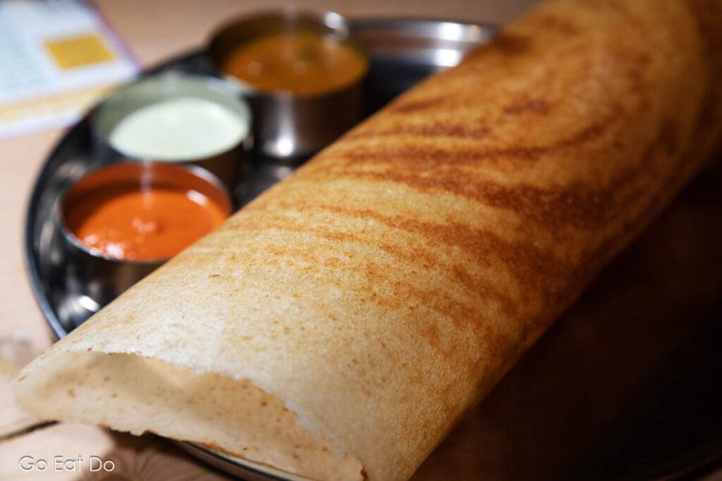 Dosa, a dish suitable for vegetarian and vegan diners, at Jesmond's Dosa Kitchen Indian restaurant.