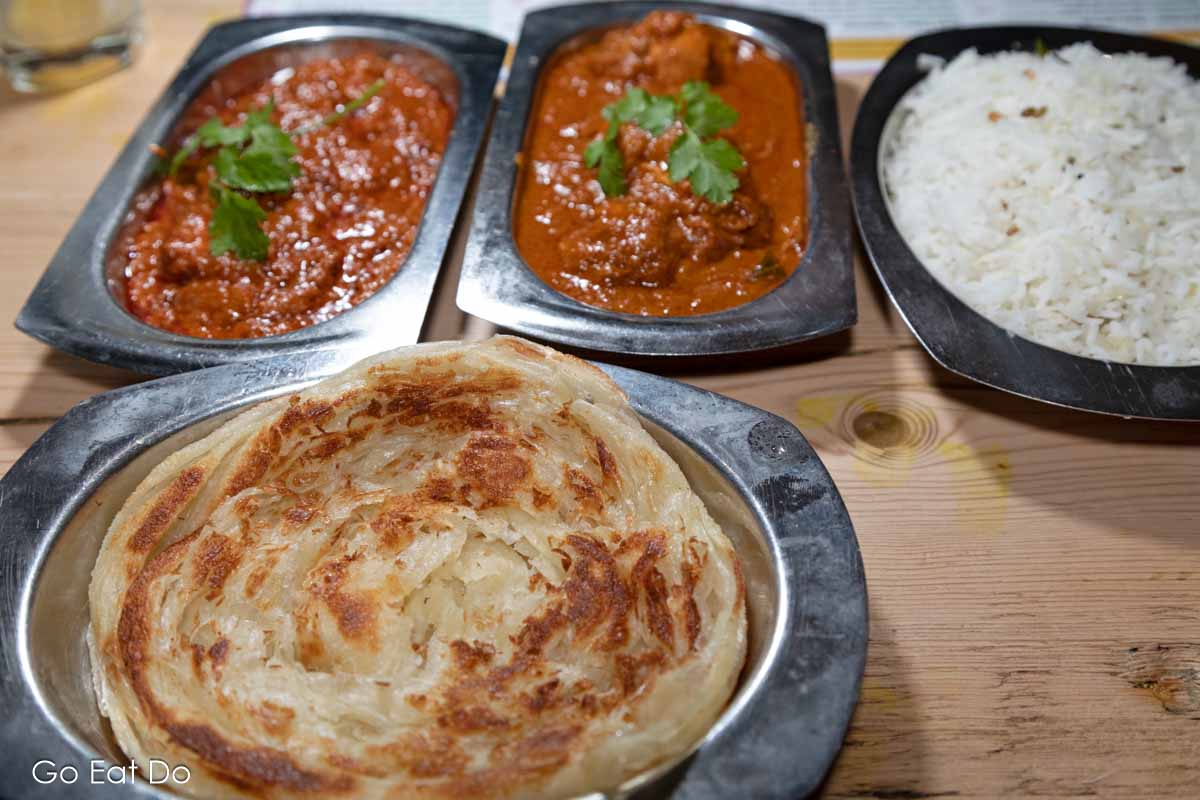 Parota and rice to accompany traditionally made dishes from the south of India.
