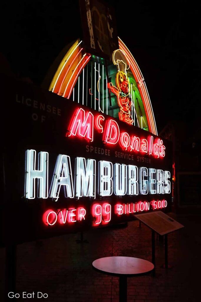 Neon McDonald's sign at the American Sign Museum in Cincinnati, Ohio.