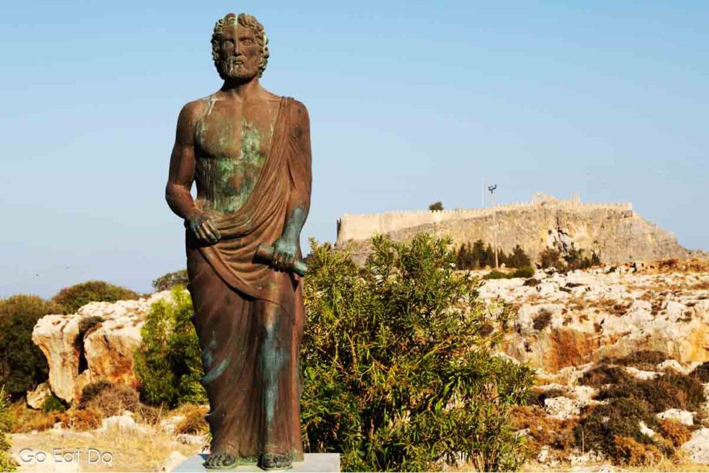 Statue of Cleobulus by the Acropolis of Lindos.