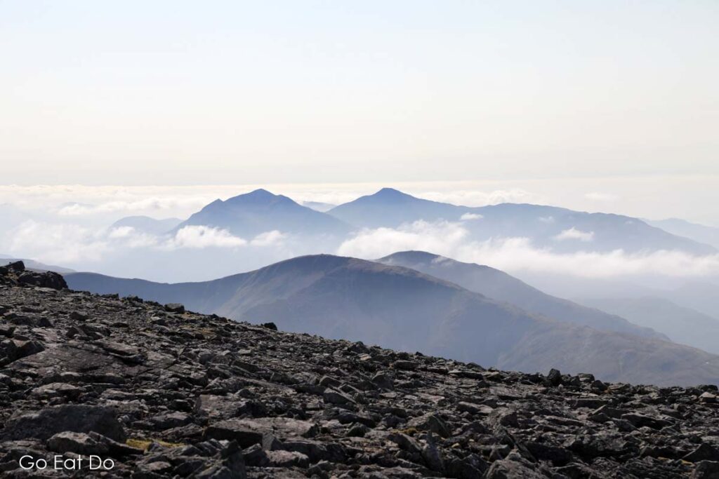 View from the summit of Ben Nevis in the Scottish Highlands.