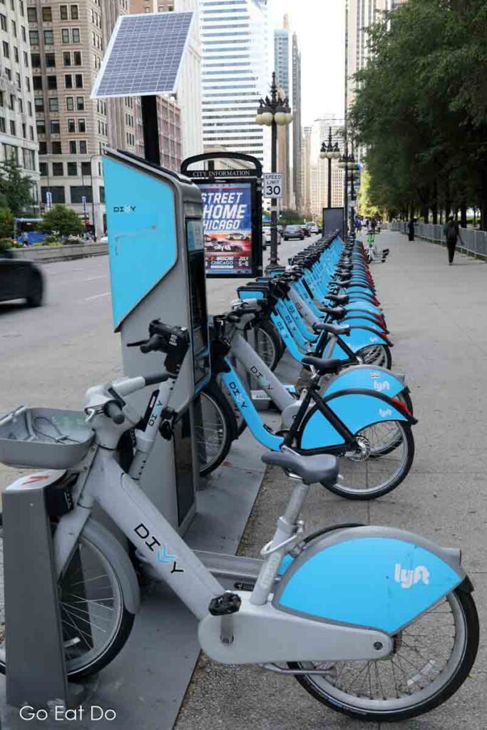 Divvy bikes in Chicago, IIlinois, are easy to hire to explore the city.