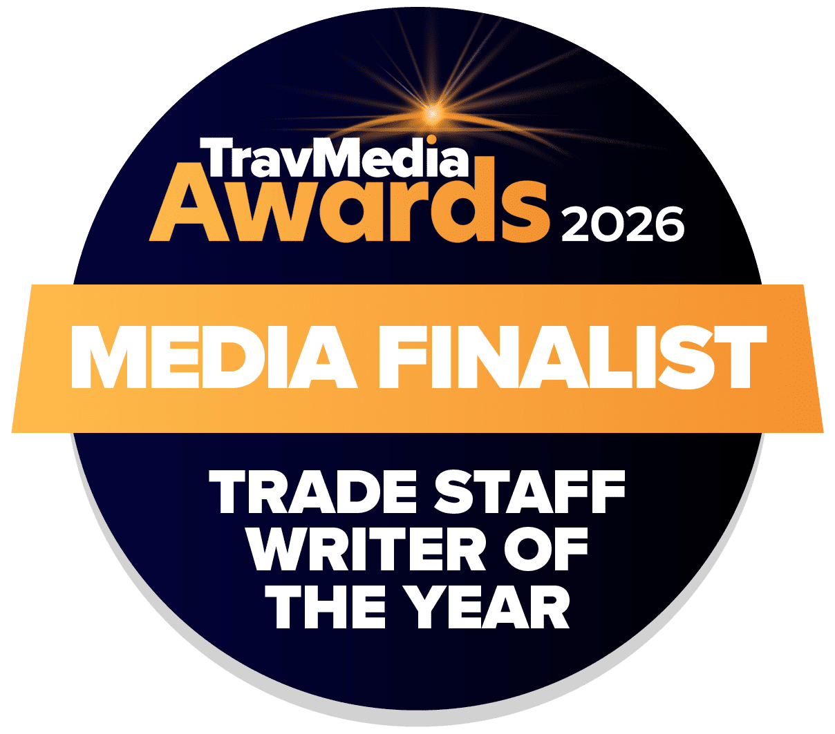 Stuart Forster's Media Finalist badge for the Trade Staff Writer of the Year category at the TravMedia Awards 2026.